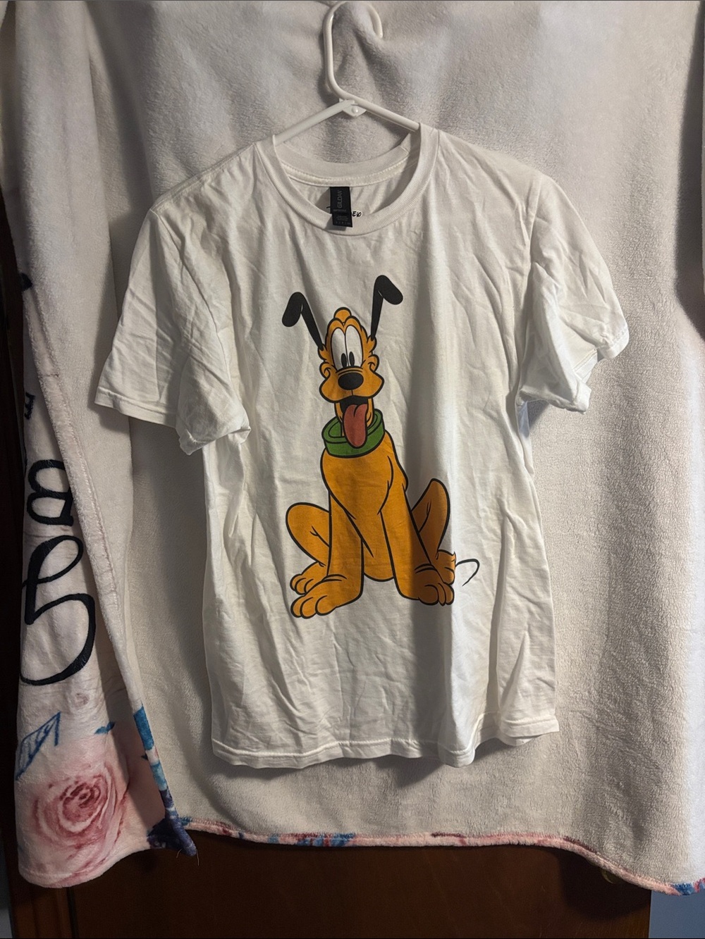 Disney Pluto Graphic Tee - White with Orange & Green. Size small